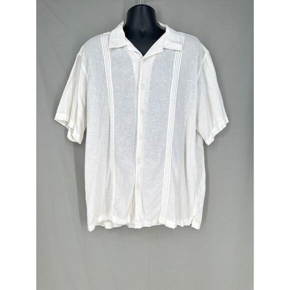 Vintage Other - 90s Vintage Shirt Mens XXL White Linen Button Short Sleeve Coastal Beach Camp